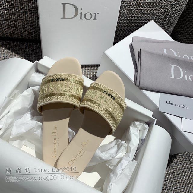 DIOR女鞋 迪奧2021專櫃新款磨砂新大底涼拖 Dior一字型刺繡平拖  naq1505